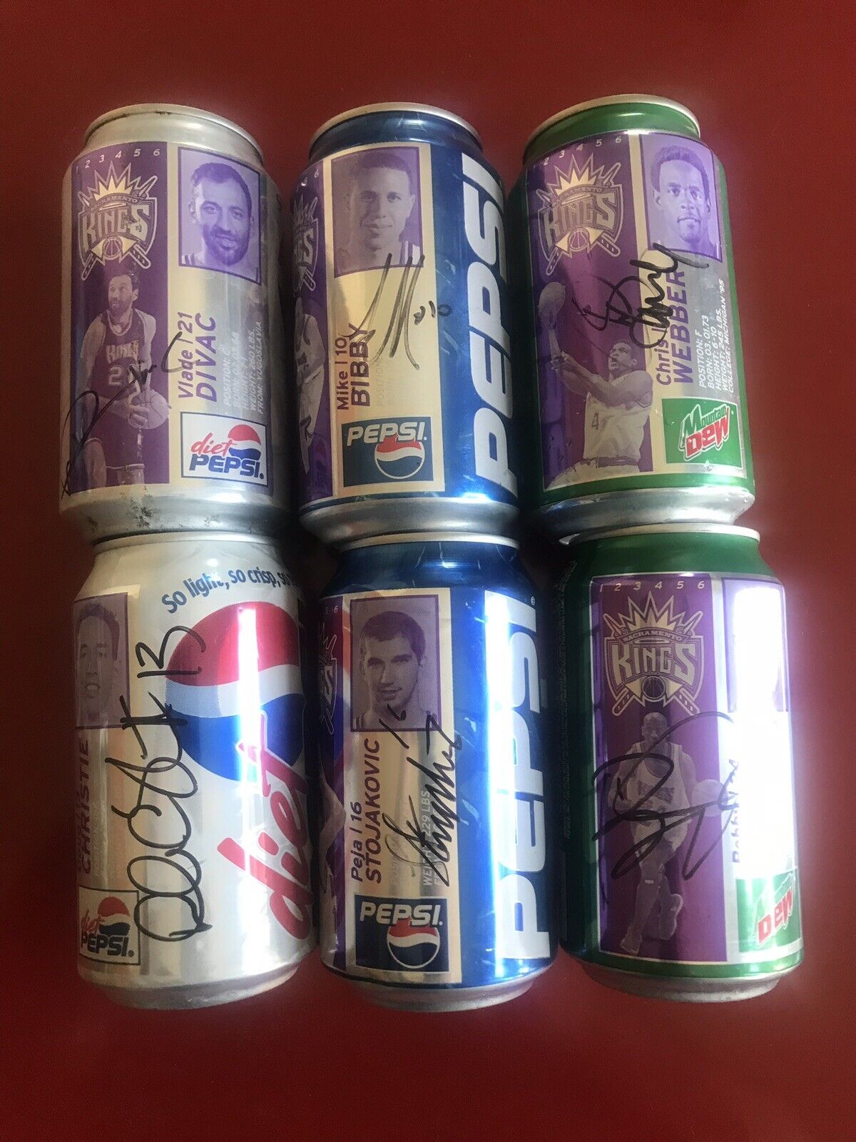 Autographed Sacramento Kings Soda Pepsi Cans. Chris Webber, Vlade, Doug Christie