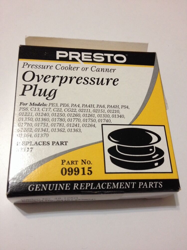 Presto Pressure Cooker Canner Over-pressure Plug 09915 Brand New Original Part
